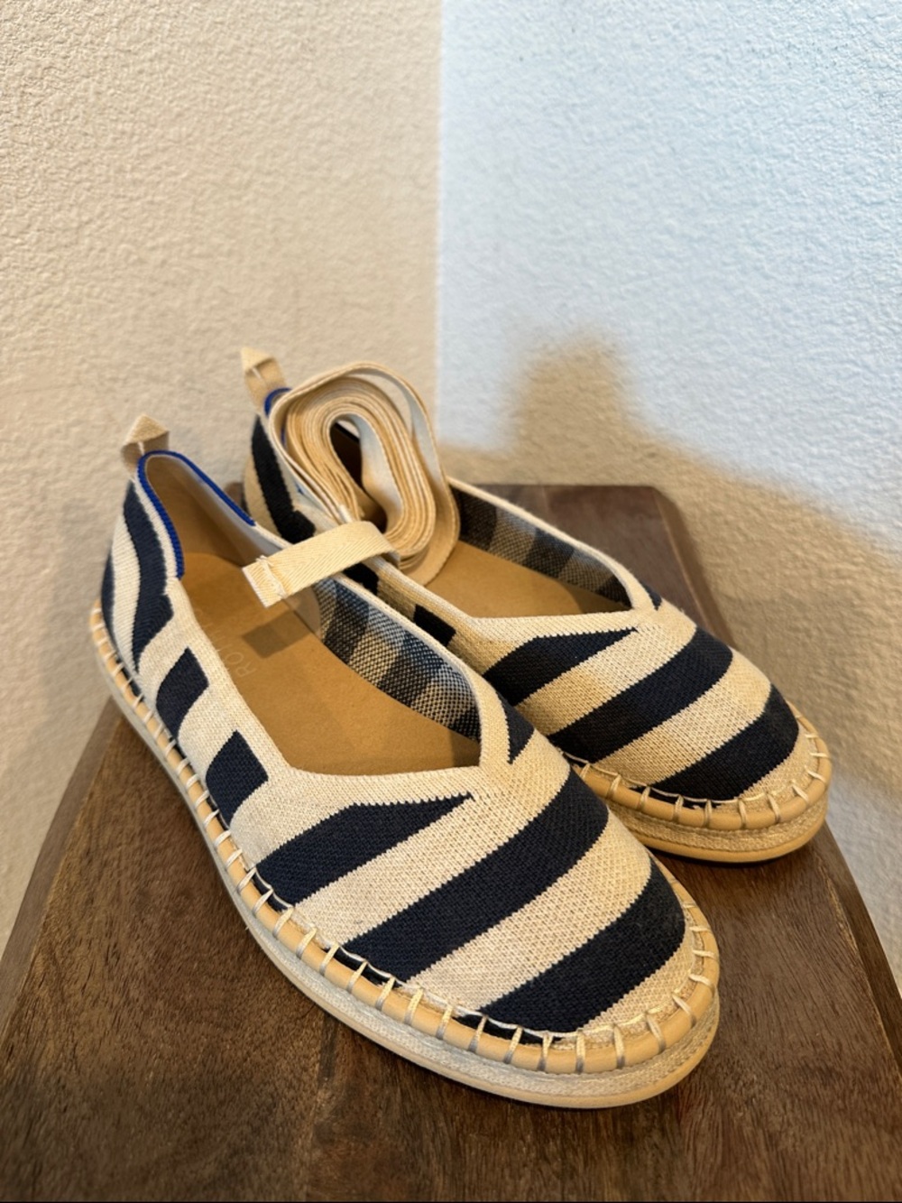 Rothy’s The Espadrille Sailor Stripes Navy and Cream Women’s Size 9